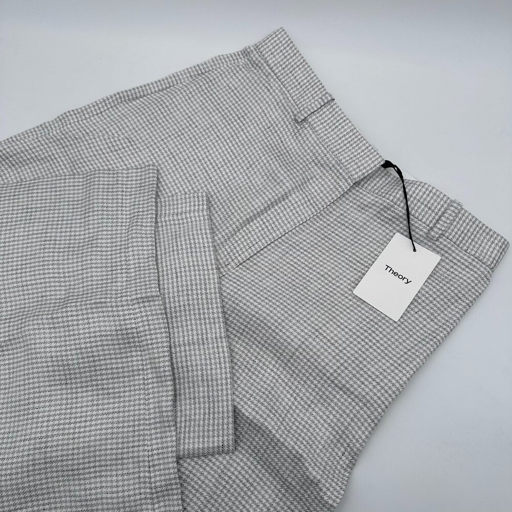 Theory Women's Classic High Waist‎ Houndstooth Linen Trouser, Size 8, Platinum